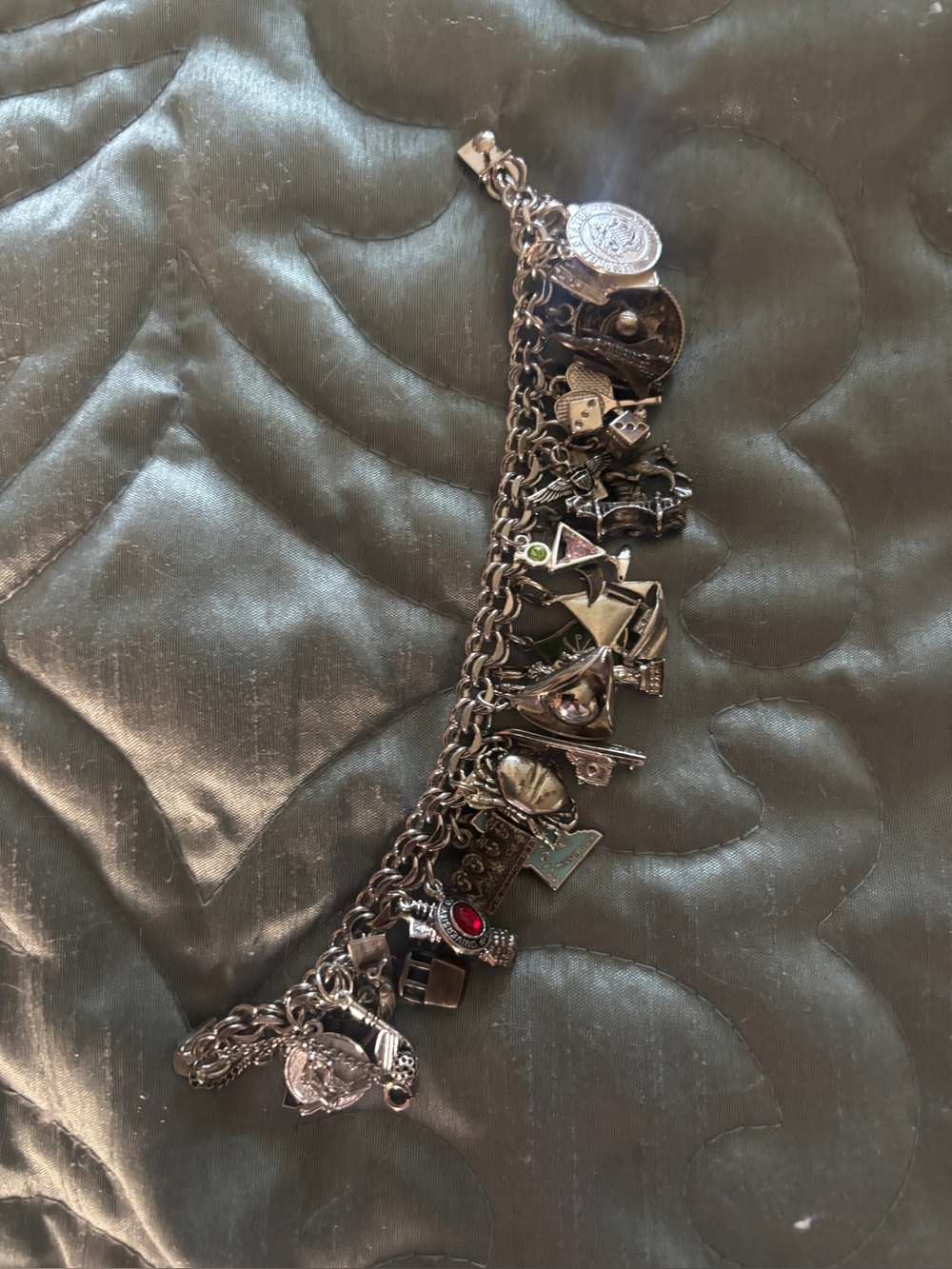 sterling silver vintage charm bracelet